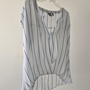 New York & Company Navy and White Striped Blouse SKU02